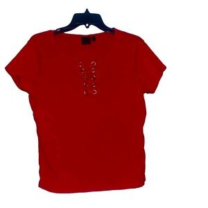 rafaella Red Lace-Up Women's short sleeve Top